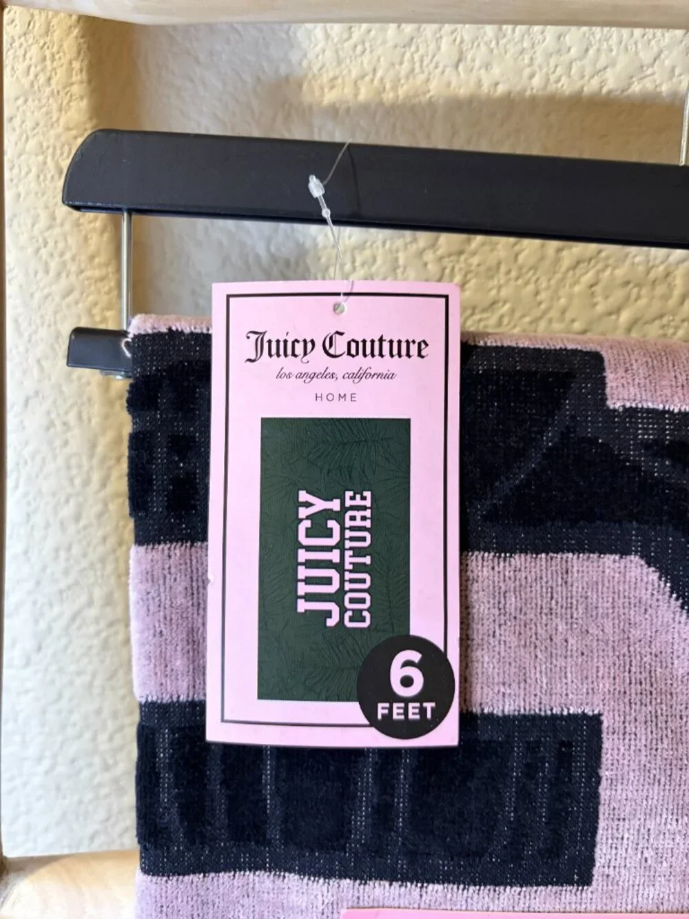 Juicy Couture Beach Towel Pink Black Logo Y2K Coquette Pool 36x72 NWT